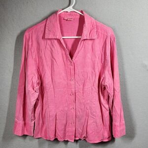 Tianello Shirt Womens Large Pink Button Front Tencel Rayon Blouse Made USA